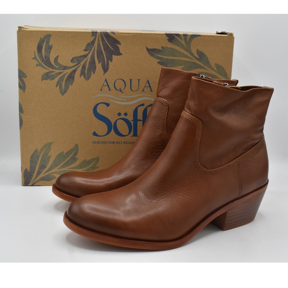 Sofft April Ankle Boots Women 11 Golden Brown NEW Waterproof Leather Stack Heel